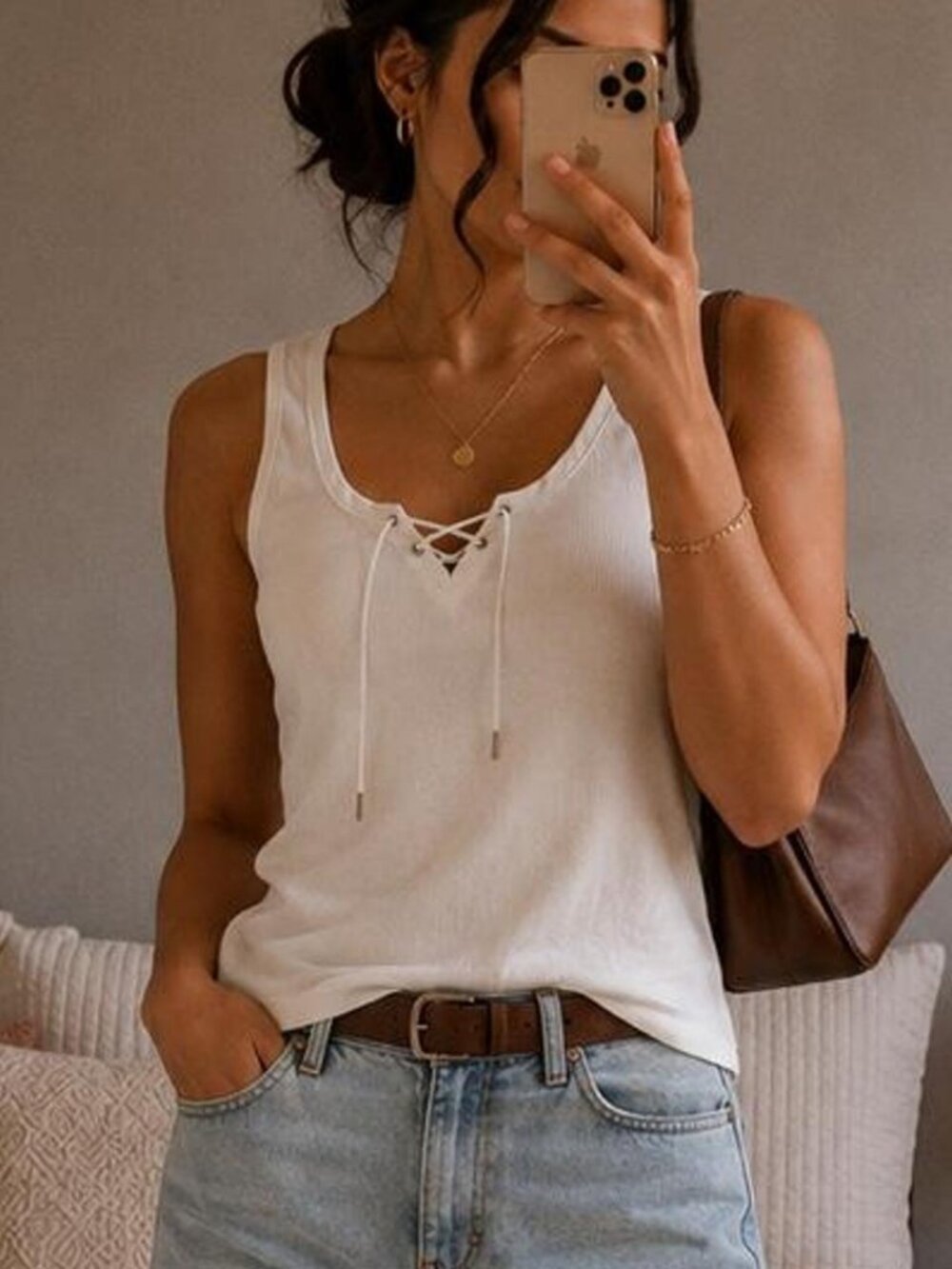 Lauren Ralph Lauren Ribbed Lace-Up Tank Top